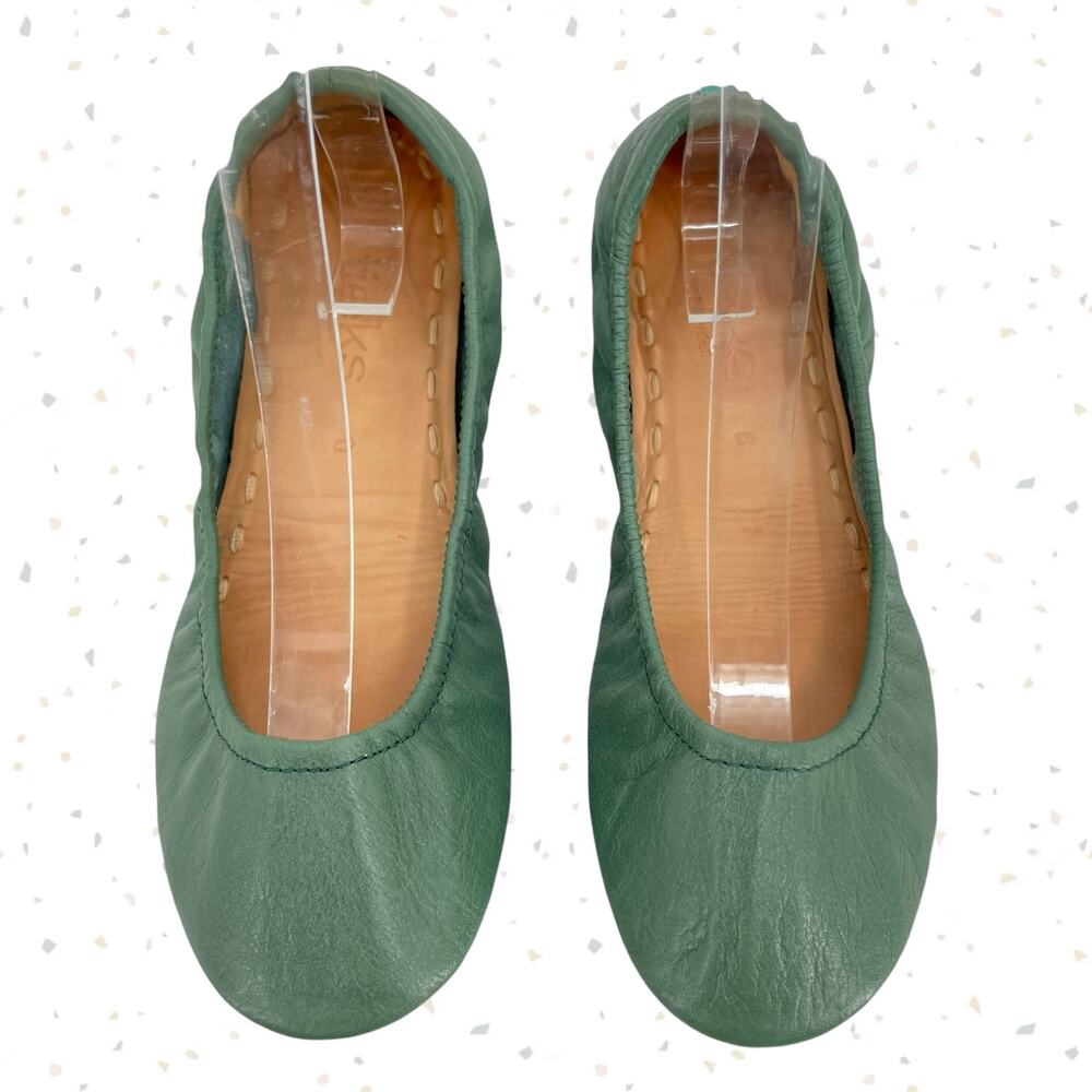 Tieks Pacific Green Leather Ballet Shoes Folding Flats Office Holiday Fit Size 6